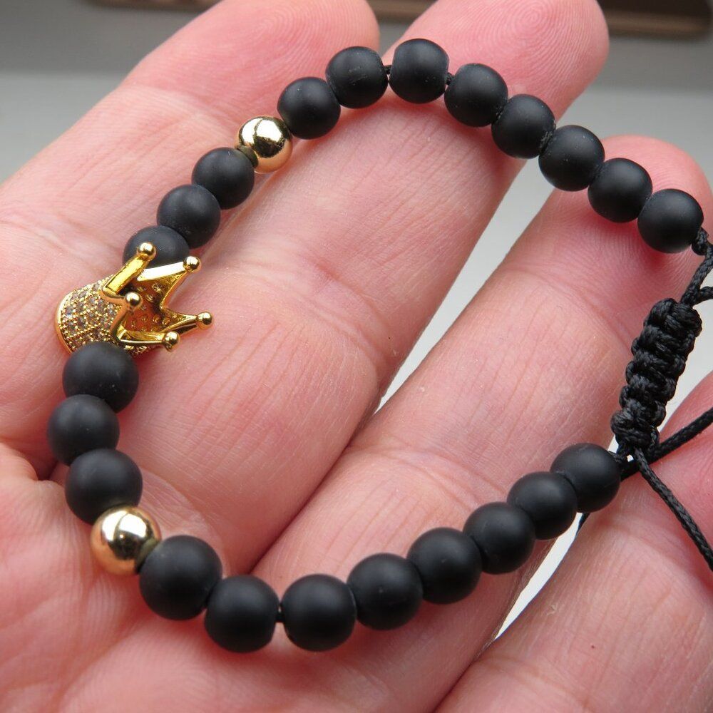 $120 Lava natural healing Yoga elastic Bracelet 18k plated cz setted Men Women